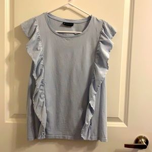 Bobeau brand ruffle-sleeve T. Light blue